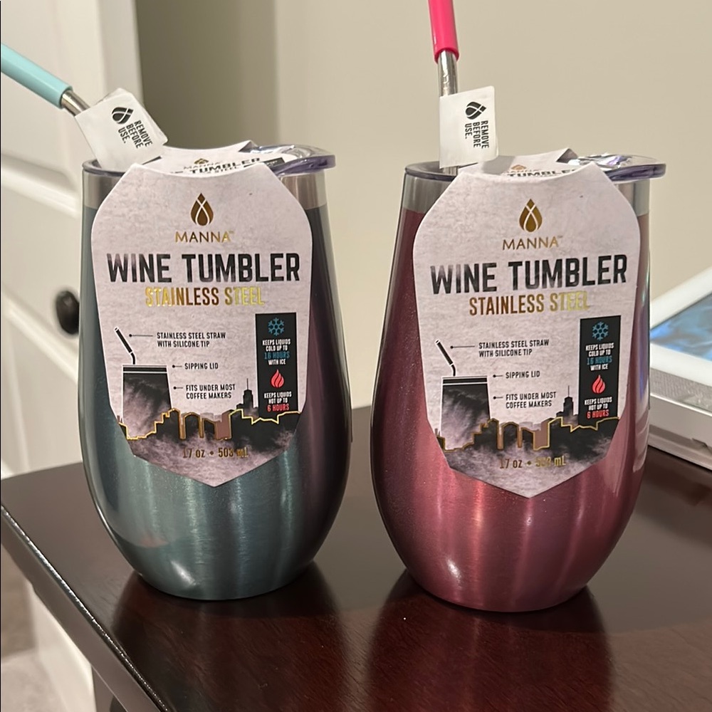 Manna Stainless Steel Wine Tumbler Set - Metallic Pink and green/gray
